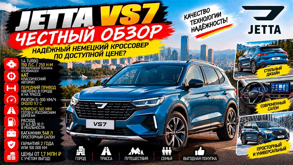 Jetta VS7 в 2026 году: просторный кроссовер с техникой Volkswagen по цене китайских конкурентов
